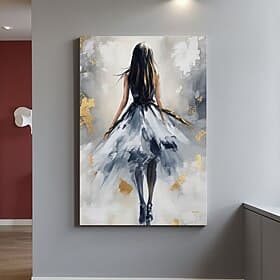 handmade Abstract Textured Ballerina Girl Oil Painting Figurative Dancing Girl oi l painting Wall Art Extra Large Gray Gold Painting Impressionism Decorative O