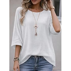 Women's Oversized T Shirt Tee Solid Color Vintage Stylish Casual 3/4 Length Sleeve Crew Neck Regular Tops Daily Going out White Pink Red Green Gray Summer Spri