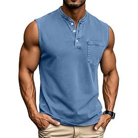 SoftFade™ Men's Tank Top Vest Top Cotton T Shirt Sleeveless Shirt Sleeveless Henley Summer Plain Basic Pocket Garment Dyed Buttons Casual Vacation Street Purpl