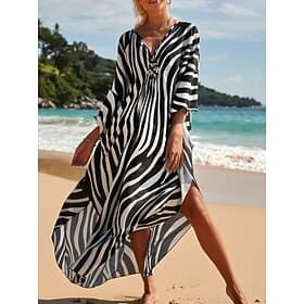 Women's Maxi Dress Beach Dress Casual Dress Boho Dress Cover Up Elegant Fashion Modern Outdoor Beach Vacation Loose Fit Striped Short Sleeve V Neck Blue Black