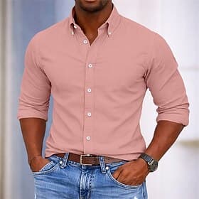Men's Shirt Dress Shirt Button Up Shirt Plain Daily Business Light Pink Black White Navy Blue Long Sleeve Turndown Spring All Seasons Clothing Apparel Patchwor