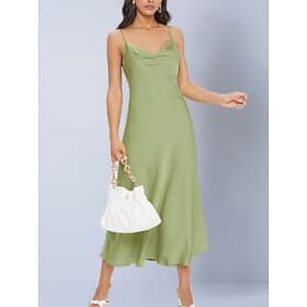 Women's Midi Dress Satin Dress Party Dress Slip Dress Elegant Fashion Modern Outdoor Vacation Going out Slim Plain Sleeveless V Neck Light Green Burgundy Purpl