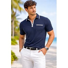 Homme Polo en Coton Chemise de golf Occasionnel Vacances Revers Zip quart Manche Courte Mode Muscle Couleur Unie Uni Fermeture éclair Avec Poches Été Printemps