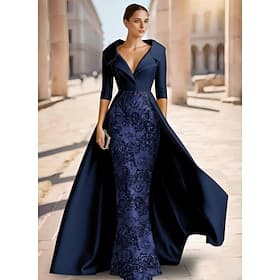 Sheath Column Floor Length Beaded Eembroidered Formal Dresses Mother of the Bride Dress Evening Gown Ball Gown with Overskirt Formal Dress Elegant Sparkle Silk