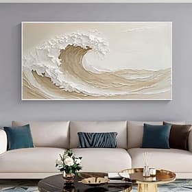 handmade Original 3D Textured Wave Oil Painting on Canvas Abstract Ocean Wall Art Large Canvas Wall Decor Neutral Coastal Artwork Living Room Wall Art