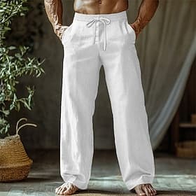 Voor heren Linnen broek Broek Zomerbroek Wijde broek Strandbroeken Trekkoord Elastische taille Recht been Effen Comfort Ademend Volledige lengte Casual Dagelij