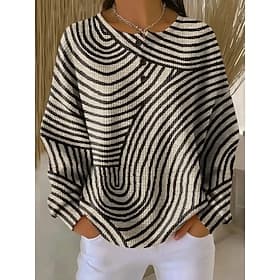 Femmes Sweatshirt Pull Boutons Graphique Géométrique Élégant ancien Mode manche longue Col ras du cou Col rond Hauts Réguliers Occasionnel Maison robe demoisel
