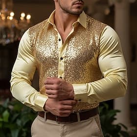 Homme Chemise Chemise en satin Chemise habillée Chemise Boutonnée Chemise de Bal Dégradé Soirée Mariage Noir Jaune Rouge Bleu manche longue Col Rabattu Toutes