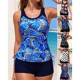 Damen Badeanzug Tankini 2 Teile Bedruckt Boyleg Schnelltrocknend Elastisch Ärmellos Bademode Badeanzug Surfen Strand Schwimmen Sommer