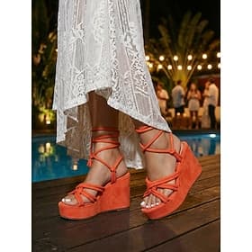 Women's Orange Rope-Wrapped Wedge Sandals, Trendy Design with Tassel Details, Comfortable Platform Heel, Perfect for Resort Evening Vacations