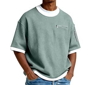 Men's Waffle Knit Tee Tee Top Short Sleeve Crew Neck Summer Spring All Seasons Color Block Textured Fashion Designer Casual Zipper Pocket Casual Daily Outdoor