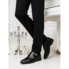 Men's Black Formal Faux Leather Double Monk Strap Shoes with Glossy Finish – Stylish and Elegant Footwear for Business, Weddings and Special Occasions