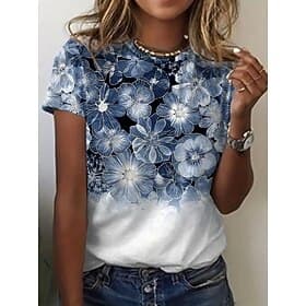Women's T Shirt Print Floral Graphic Plants Vintage Stylish Classic Short Sleeve Crew Neck Round Neck Regular Tops Daily White-Blue Pink Green Summer Spring Fa