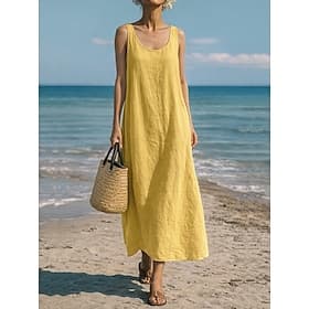 Women's Maxi Dress Shift Dress Summer Dress Slip Dress Casual Beach Daily Loose Fit Plain Sleeveless U Neck Blue Navy Yellow Red Summer