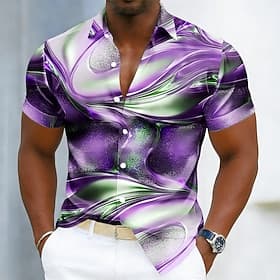 Men's Marble Gradient Color Abstract Liquid Art Shirt Satin Shirt Dress Shirt Short Sleeve Fashion Casual Daily Vacation Summer Spring Turndown Collared Shirts