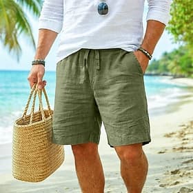 Men's Shorts Summer Shorts Beach Shorts Drawstring Elastic Waist Straight Leg Plain Solid Comfort Soft Knee Length Daily Beach Fashion Chic  Modern Black Navy