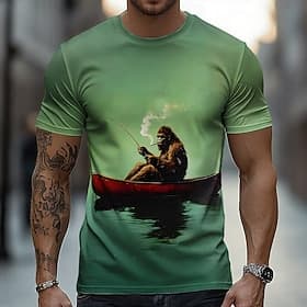 Men's Animal Orangutan Funny T Shirt Short Sleeve T shirt 3D Print Crew Neck Shirt Exaggerated Designer Party Holiday Green Summer Spring Clothing Apparel S M
