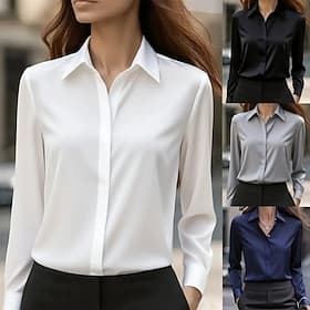 Women's Blouse Buttons Solid Color Elegant Stylish Work Long Sleeve Shirt Collar Regular Tops Daily Black Pink Red Navy Blue Spring Fall