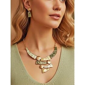 Women's Bohemian Alloy Statement Necklace  Earrings Set, Multi-Color Textured Geometric Jewelry, Elegant Boho Style Accessories for Women, Perfect for Casual W