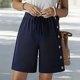 Women's Bermuda shorts Shorts Summer Shorts Beach Shorts Vacation Fashion Casual Daily Knee Length Mid Waist Solid Color Plain Drawstring Elastic Waist Quick D