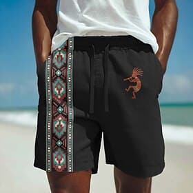 Men's Aztec Ethnic Kokopelli Shorts Casual Shorts Cotton Shorts Mid Waist Vintage Retro Vacation Dailywear Holiday Side Pockets Elastic Drawstring Waist Design