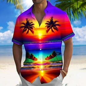 Men's Coconut Tree Nature  Landscapes Tropical Plants Summer Hawaiian Shirt Button Up Shirt Aloha Shirt Short Sleeve Hawaiian Casual Vacation Summer Spring Tur