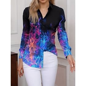 Women's Shirt Graphic Geometric Abstract Vintage Stylish Modern Long Sleeve Shirt Collar Regular Tops Daily Holiday Blue Red / black Spring Fall Winter