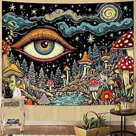 Psychedelic Mushroom Tapestry Trippy Eye Wall Hanging Starry Night Galaxy Forest Landscape Wall Art for Yoga Room Meditation Space Bedroom Decor