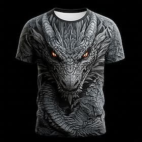 Dragon 3D Print T Shirt Men Grey Graphic Tee Realistic Fantasy Monster Short Sleeve Top Clothing Apparel S M L XL XXL XXXL