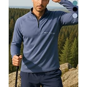 Homme Sweat-shirt polo Haut de course Haut de randonnée manche longue Col montant T-shirt Top Extérieur Séchage Rapide Léger Élastique Respirant Printemps Auto