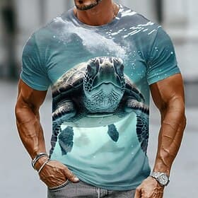 Realistic 3D Sea Turtle Swimming T Shirt Men Blue Ocean Underwater Scene Graphic Print Short Sleeve Clothing Apparel S M L XL XXL XXXL