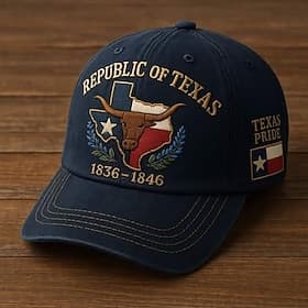 Republic of Texas Commemorative Hat, Embroidered Texas Pride Baseball Cap, Vintage Adjustable Cotton Cap for Men  Women, 1836–1846 Lone Star Texas Flag Design
