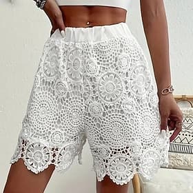 Women's Shorts Summer Shorts Beach Shorts Vacation Fashion Casual Daily Short Mid Waist Lace Elastic Waist Comfort Soft Breathable Inelastic Streetwear Beach H