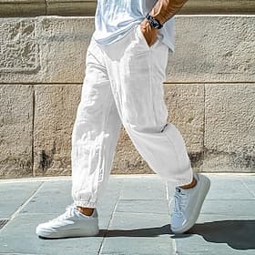 Homme Pantalon Jogger Pantalons en Lin Pantalons Pantalon d'été Pantalons Amples Cordon de serrage Manchette Elastique Uni Confort Respirant Longueur complète