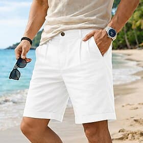 Men's Shorts Linen Shorts Dress Shorts Summer Shorts Beach Shorts Pocket Buttons Plain Plain Solid Comfort Breathable Knee Length Casual Daily Beach Fashion De