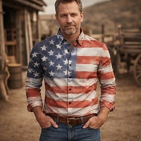 250th Anniversary USA Retro Vintage 1970s Shirt Aloha Shirt Long Sleeves Hippie Geometic Ethnic Fancy Dress Men's Masquerade 4th of July Party Independence Day