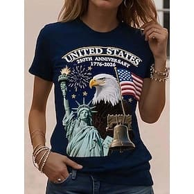 Independence Day American Anniversary Patriotic Women's T Shirt Graphic National Flag Vintage Stylish Classic Short Sleeve Crew Neck Round Neck Daily Weekend P thumbnail 2