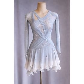 Abito da pattinaggio artistico Per donna Pattinaggio sul ghiaccio Vestito Bianco Patchwork Schiena aperta Alta elasticità Allenamento Competizione Vestiti da p