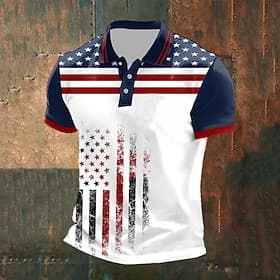 4th of July 2026 250th Men's American US Flag Polo Shirts Short Sleeve Polo Shirts Collared Shirts Casual Athleisure Festival Outfit Buttons Summer Spring Blue