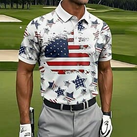 4th of July 2026 250th Men's American Flag Golf Sports Polo Shirts Short Sleeve Polo Shirts Collared Shirts Casual Athleisure Festival Outfit Buttons Spring  S