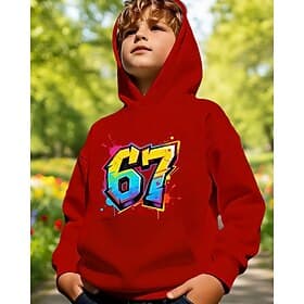 Unisex 3D Grafik Lustiger Slang 67 Kapuzensweatshirt Pullover Langarm 3D-Druck Frühling Herbst Sport Mode Streetwear Kinder 4-12 Jahre Mit Kapuze Lässig Täglic
