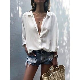 Women's Summer Shirt Casual Shirt Button Up Shirt Blouse Buttons Solid Color Vacation Stylish Casual Long Sleeve Turndown Regular Tops Daily Outdoor Holiday Bl