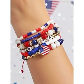 United States 250th Anniversary Women's Multi-layer Bracelet Set – Alloy Material with Various Charms, Perfect for Independence Day and US Celebrations