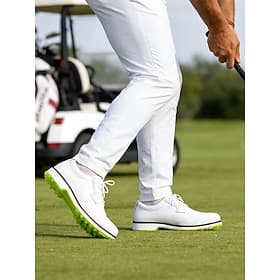 Men's White Golf Shoes, Breathable Mesh Upper, Shock-Absorbing Sole, Classic Sporty Style for Golfers  Outdoor Activities