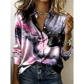 Women's Shirt Graphic Geometric Bohemia Vintage Stylish Long Sleeve Shirt Collar Regular Tops Daily Holiday Blue Pink Purple Summer Spring