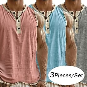 Hombre Camiseta sin mangas Top Camisa sin mangas Sin Mangas Henley Verano Plano Moda Design Básico 3 Piezas Paquete múltiple Casual Vacaciones Calle L M Camise