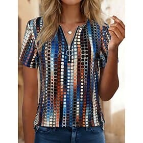 Damen T Shirt Farbblock Viertel Postleitzahl Grafik Geometrisch Vintage Tropisch Hawaiianisch Kurzarm Rundhalsausschnitt Lange Oberteile Täglich Sport Ausgehen