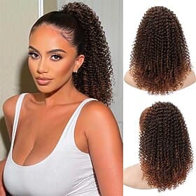 Queue de cheval à cordon, extension de cheveux afro crépus bouclés pour femme, 35 cm (14 pouces), cheveux synthétiques.