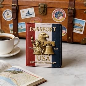 United States 250th Anniversary Passport Holder, Founding Spirit Passport Holder, 250 Years Commemorative Edition, Travel Passport Wallet, RFID Blocking, Buckl