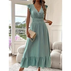 Damen Midikleid Freizeitkleid Elegant Mode Modern Outdoor Urlaub Ausgehen Normale Passform Einfach Kurzarm V Ausschnitt Schwarz Gelb Hellgrün Rote Sommer Frühl